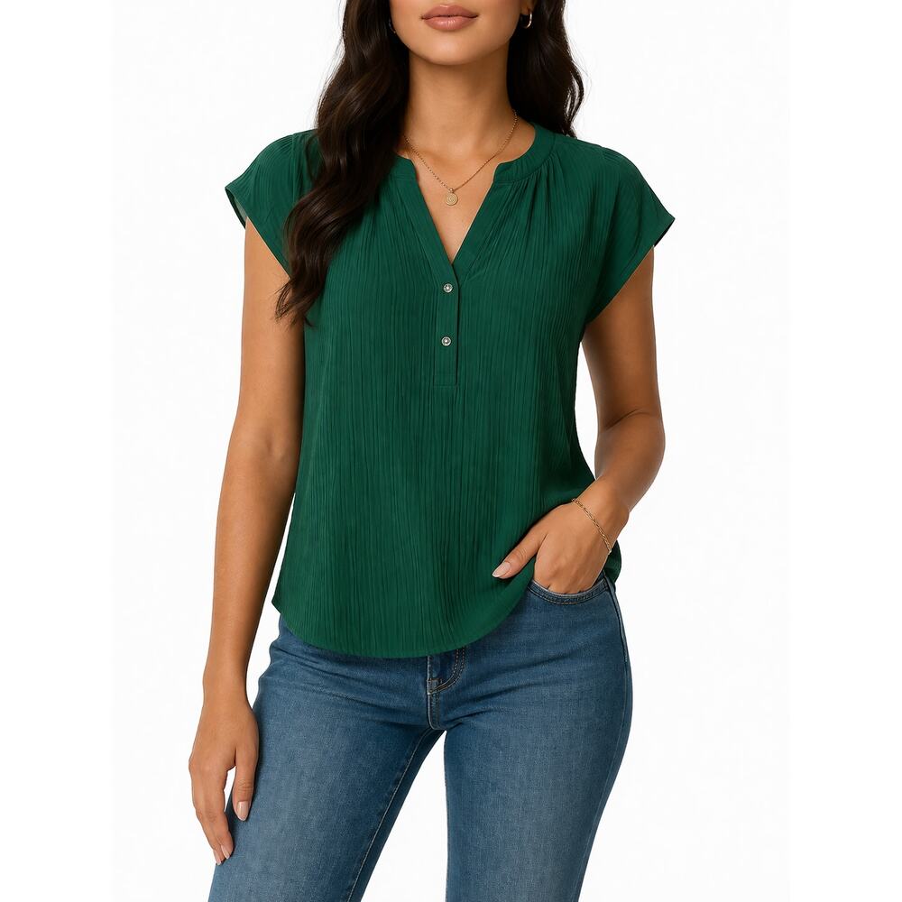 Emerald Green Pleated Blouse Women’s Small Lightweight Top